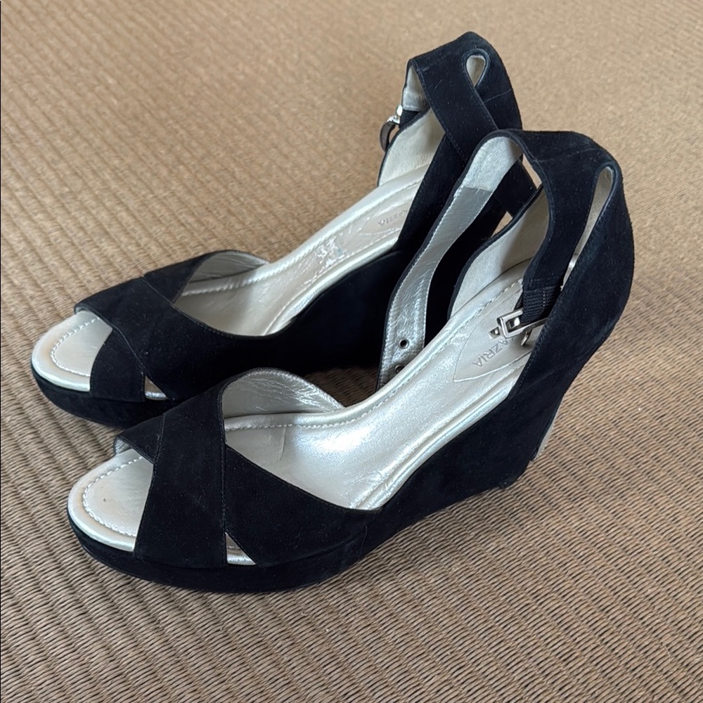 BCBGMaxAzria Black Platform Shoes with Peep-Toe Design